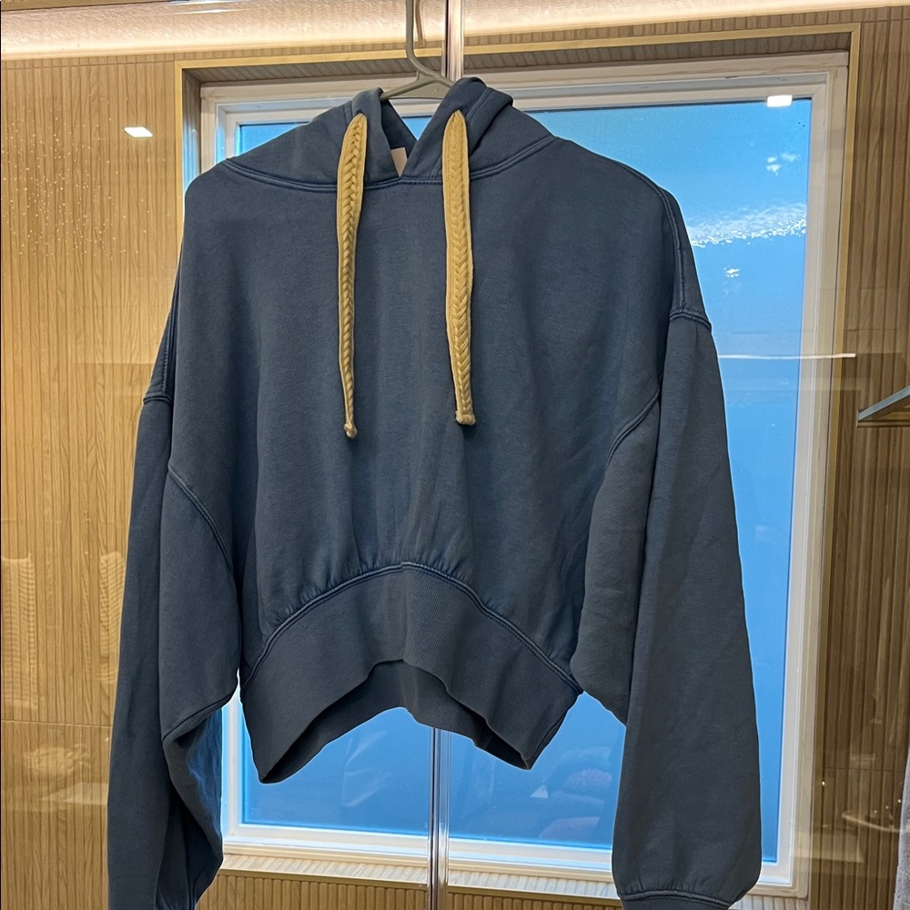 Daily practice by Anthropologie Women's Blue Hoodie with Yellow Drawstrings